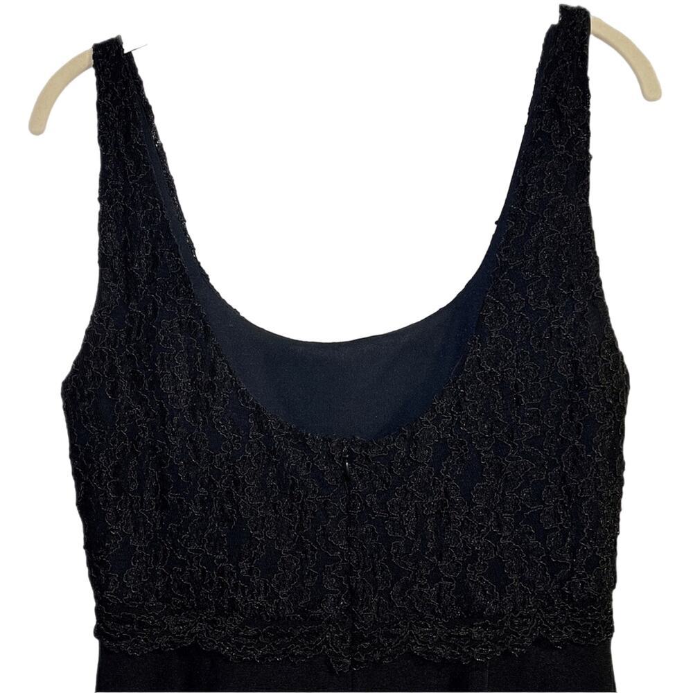 JS Collections Evening Dress Size 8 Black Sleeveless Lace Bodice Front Slit - Picture 6 of 7